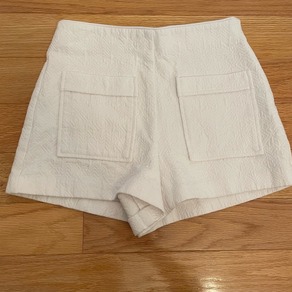 Zara Cream High Waist Textured Shorts